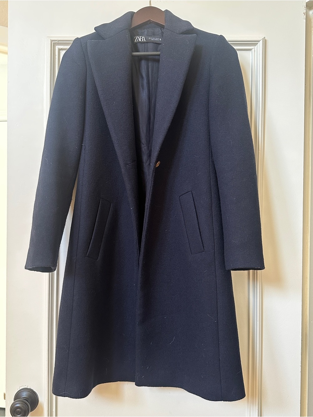 Zara Navy Single-Breasted Wool Pea Coat